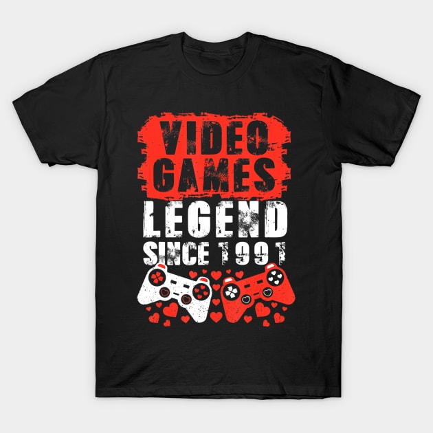 Gaming 1991 Birthday Video Games Birthday Gamer T-Shirt by Zak N mccarville